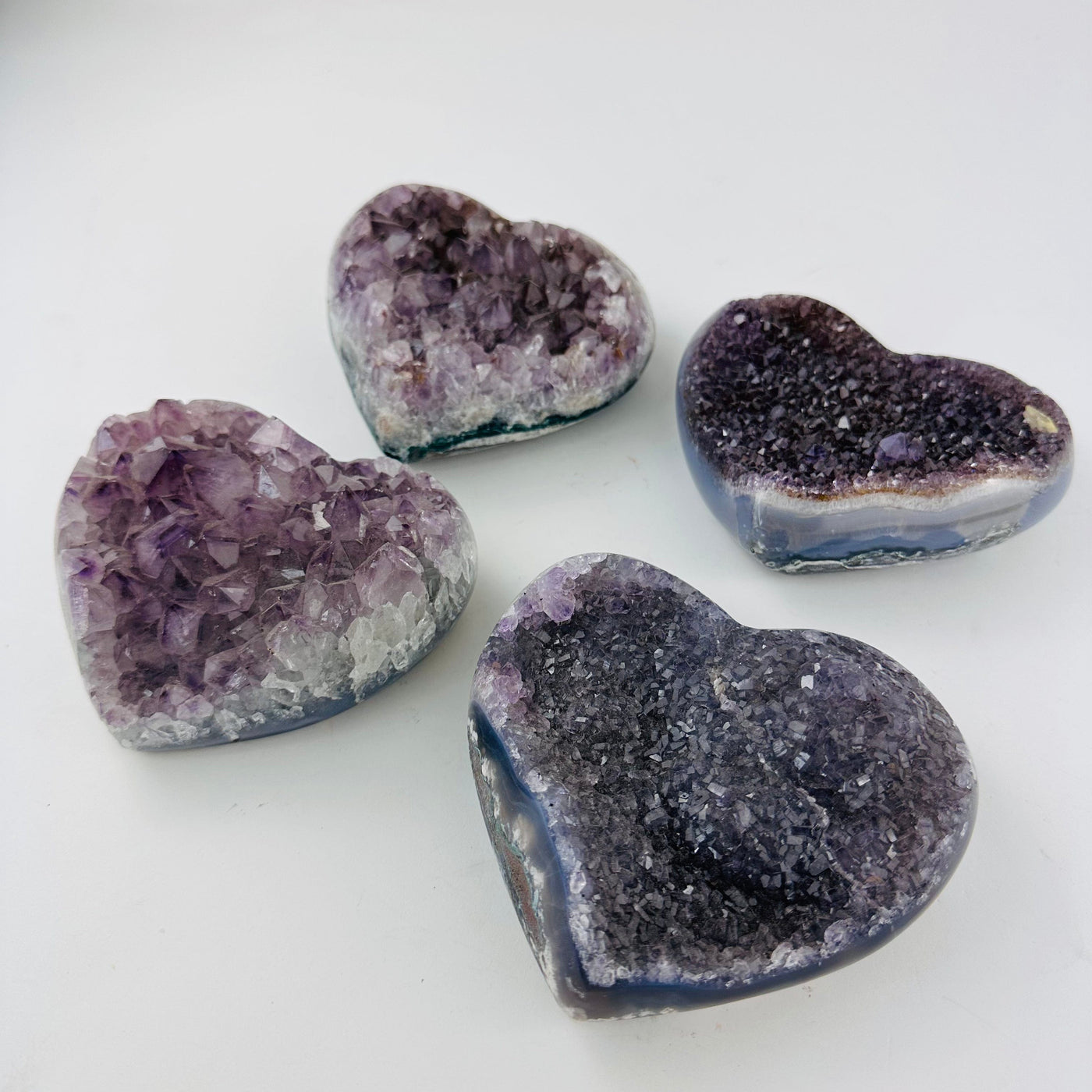 Amethyst Crystal Hearts at an angle to show thickness