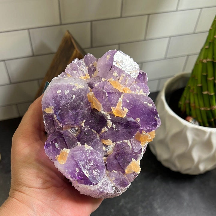 Red amethyst cut base with deals calcite