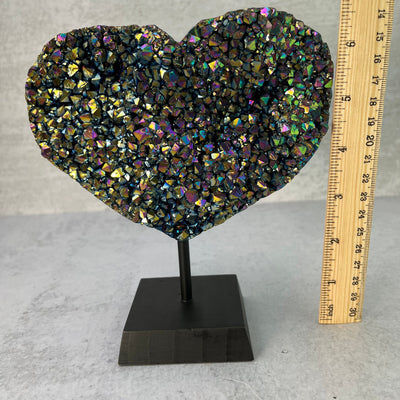  Amethyst Rainbow Titanium Heart on a Wood Stand - OOAK - with Measurements