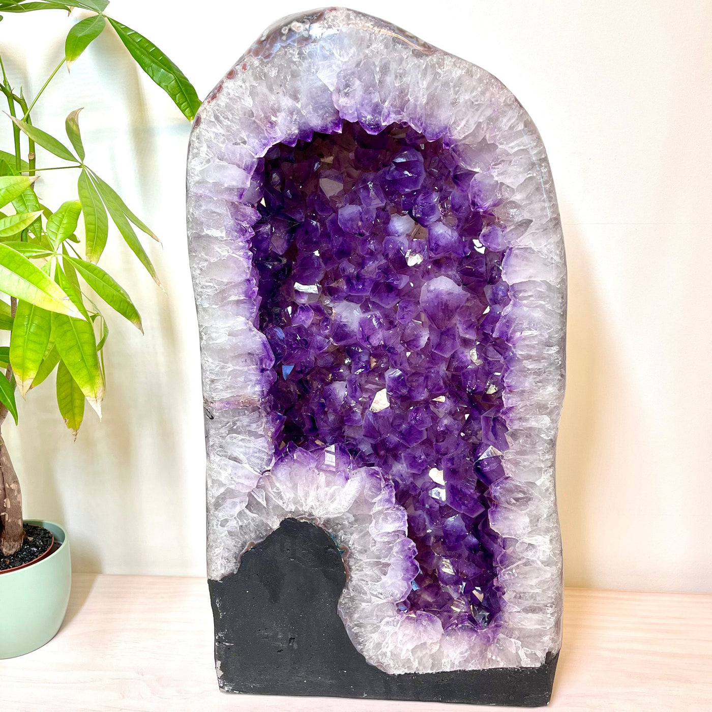 Frontal view of Polished Amethyst Geode Cathedral.
