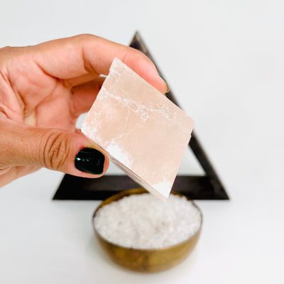 View of side of Pink Calcite Oblique Rectangular Prism
