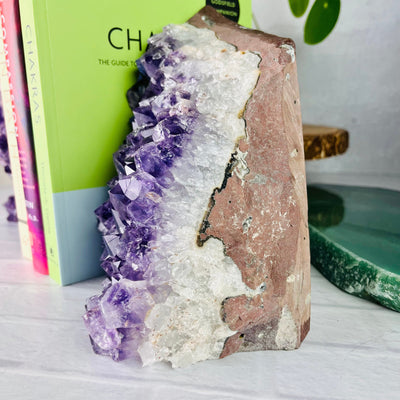 Up close view of right Amethyst Dark Point Bookend 