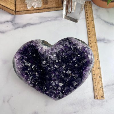 Purple Druzy Amethyst Heart With Ruler For Reference 