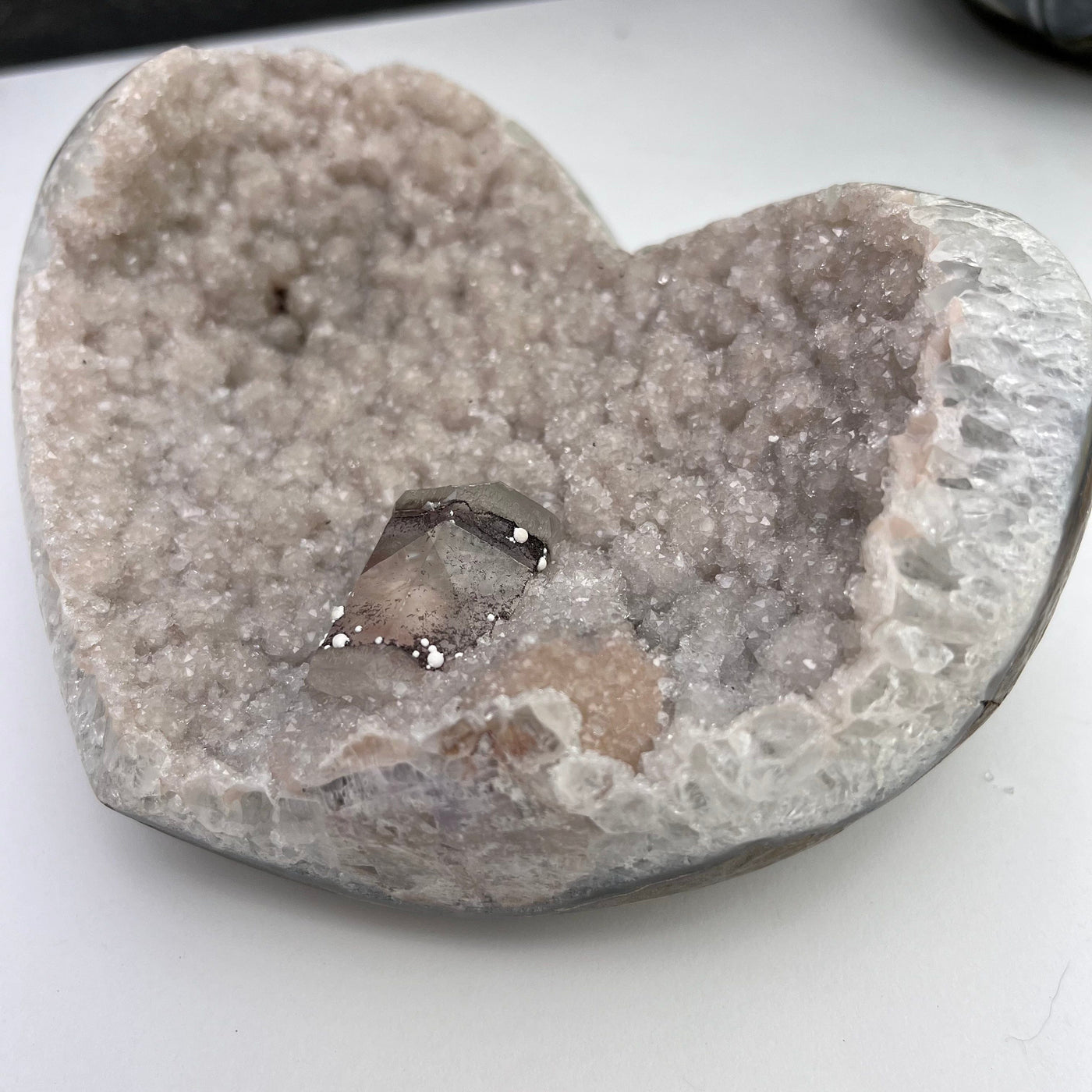 Natural Druzy Agate Heart With Calcite Formation