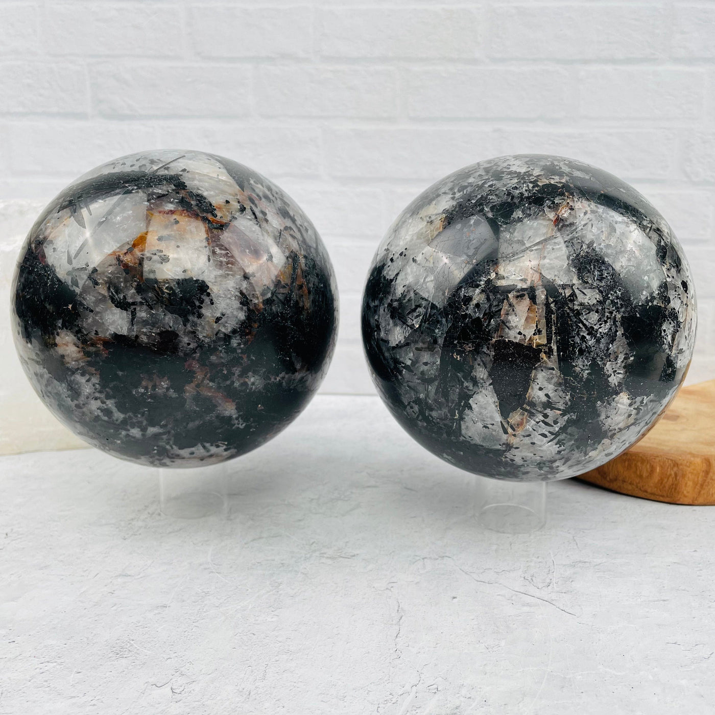 Black Tourmilated Quartz Polished Sphere - You Choose - front view