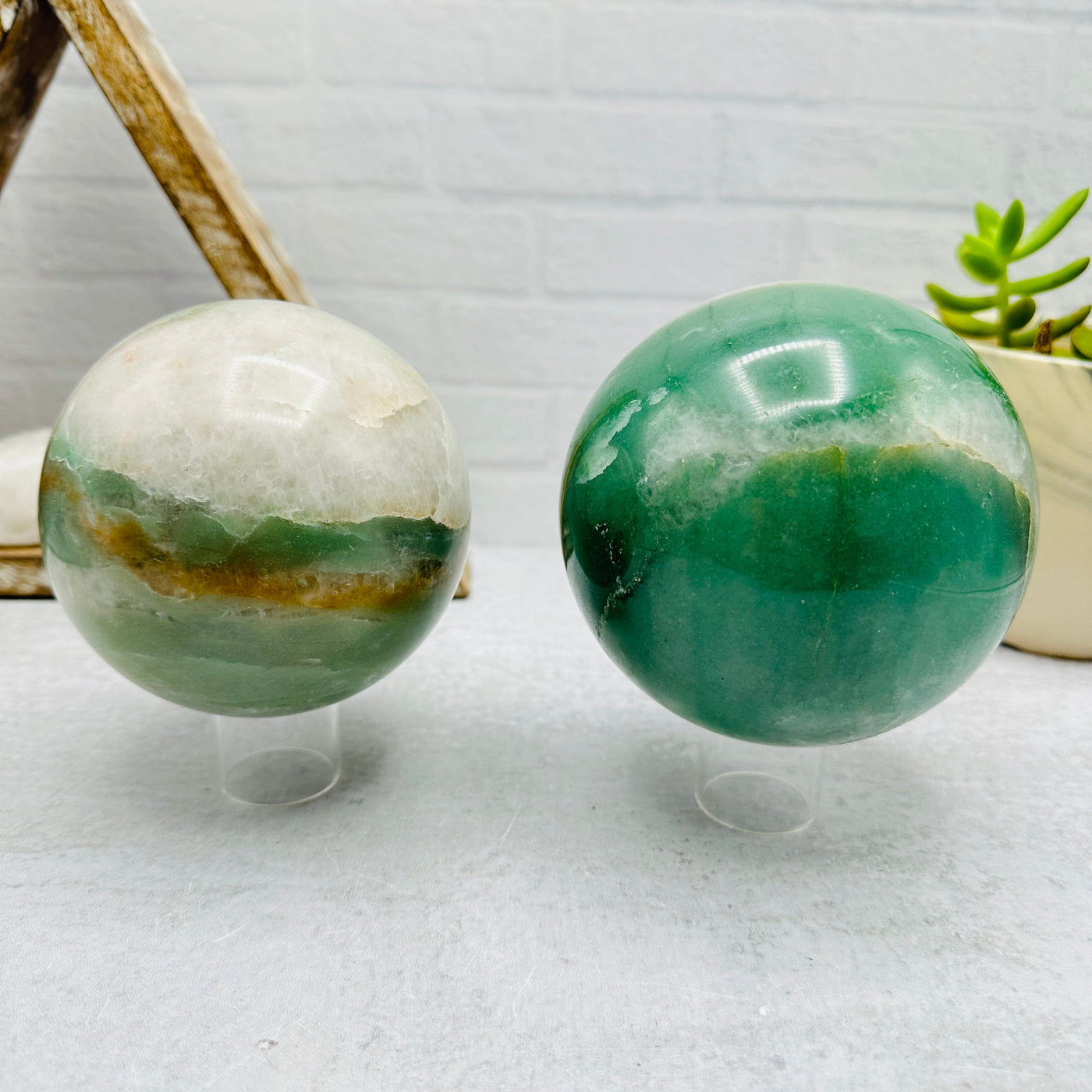 Green and White Quarts Sphere - You Choose