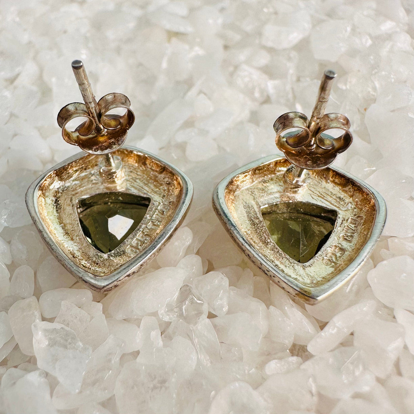Up close view of the backs of both Moldavite earrings.