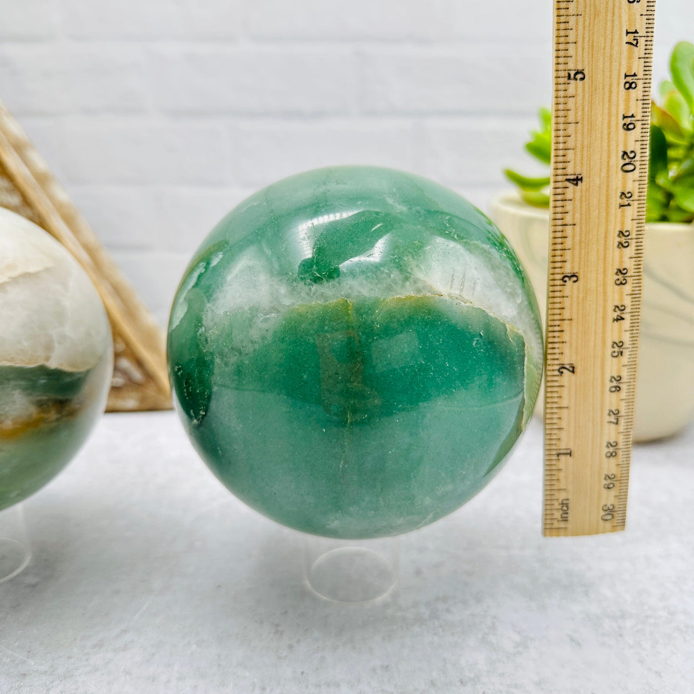 Green and White Quarts Sphere - You Choose - with measurements