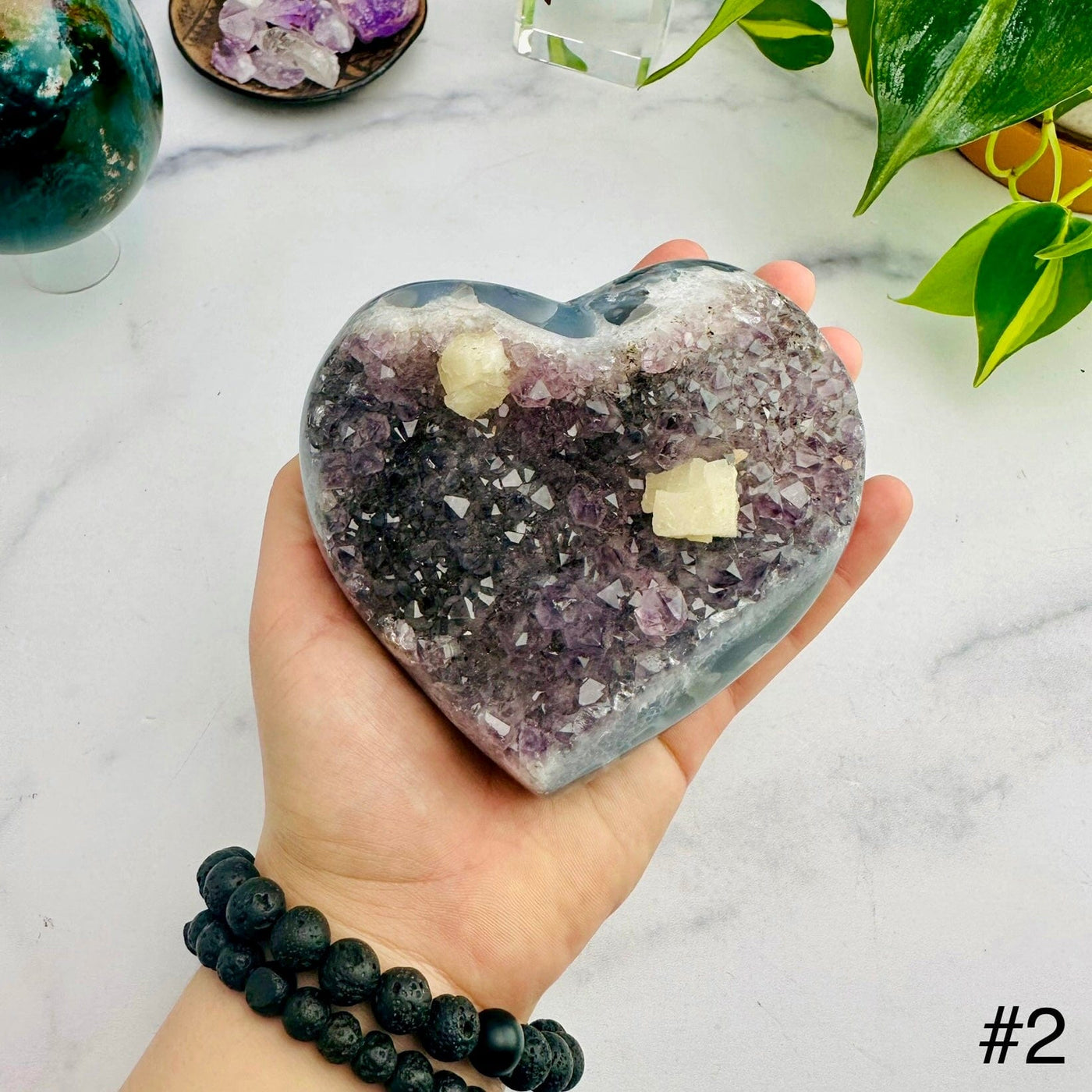 Amethyst Druzy Purple Hearts - YOU CHOOSE - Top View Of Choice Number Two