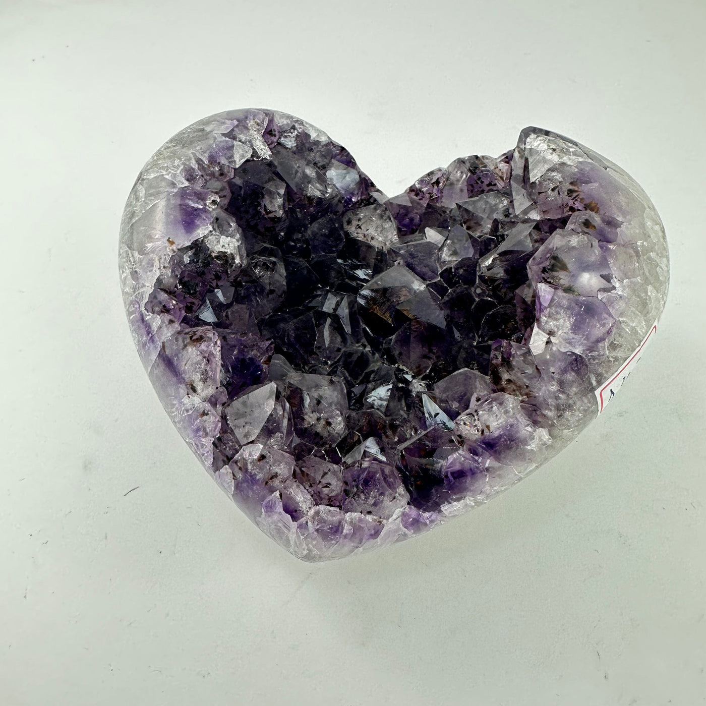 Amethyst Crystal Cluster Heart showing at an angle