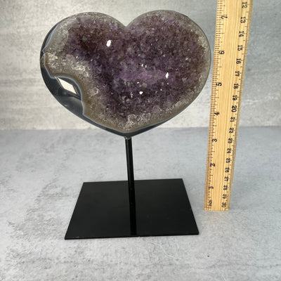Amethyst Heart Cluster on Metal Stand - OOAK - with measurements 