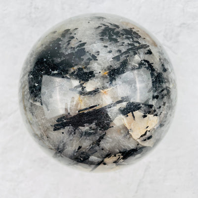  Black Tourmilated Quartz Sphere - Large- OOAK - Aerial View