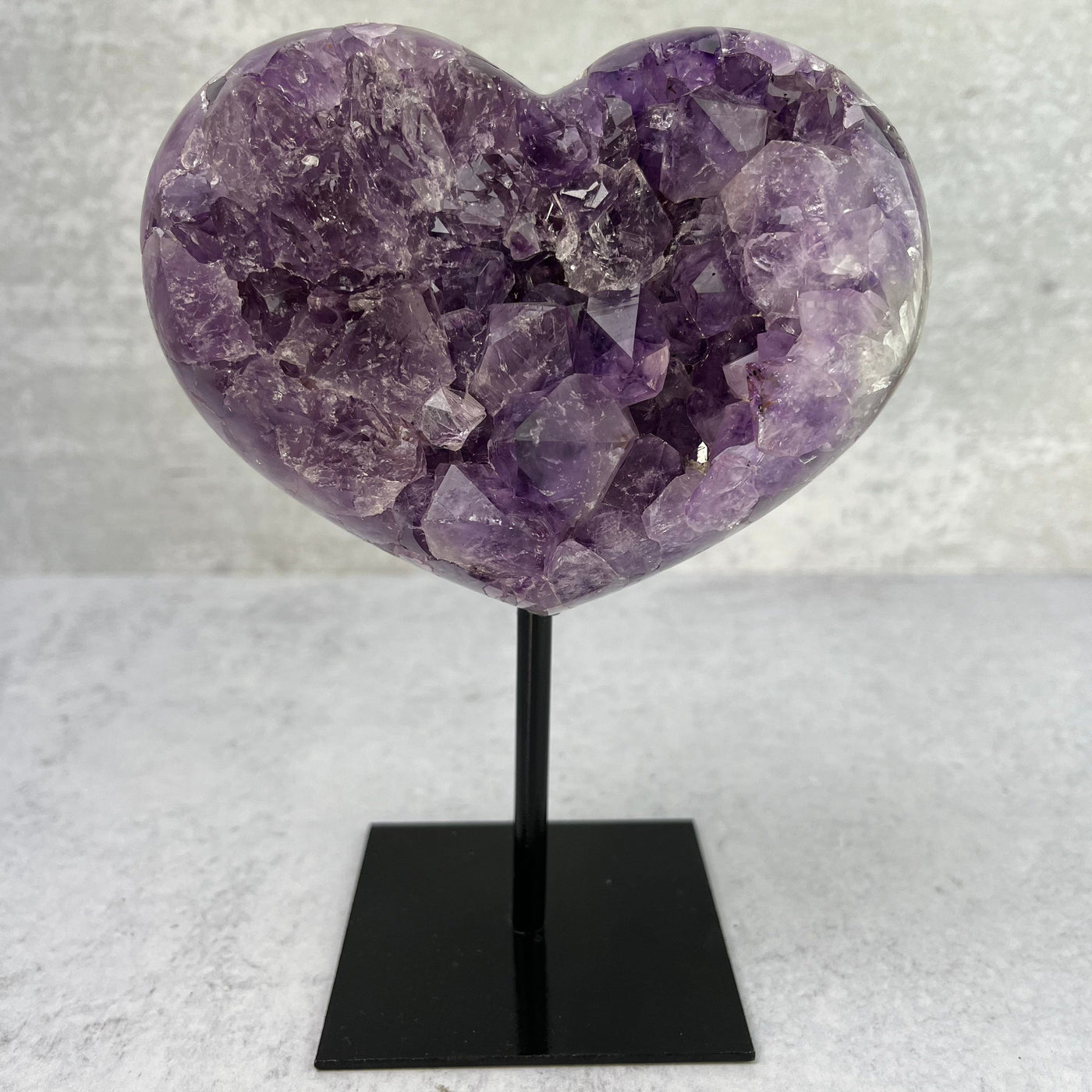  Amethyst Heart Cluster on Metal Stand - OOAK - Front View