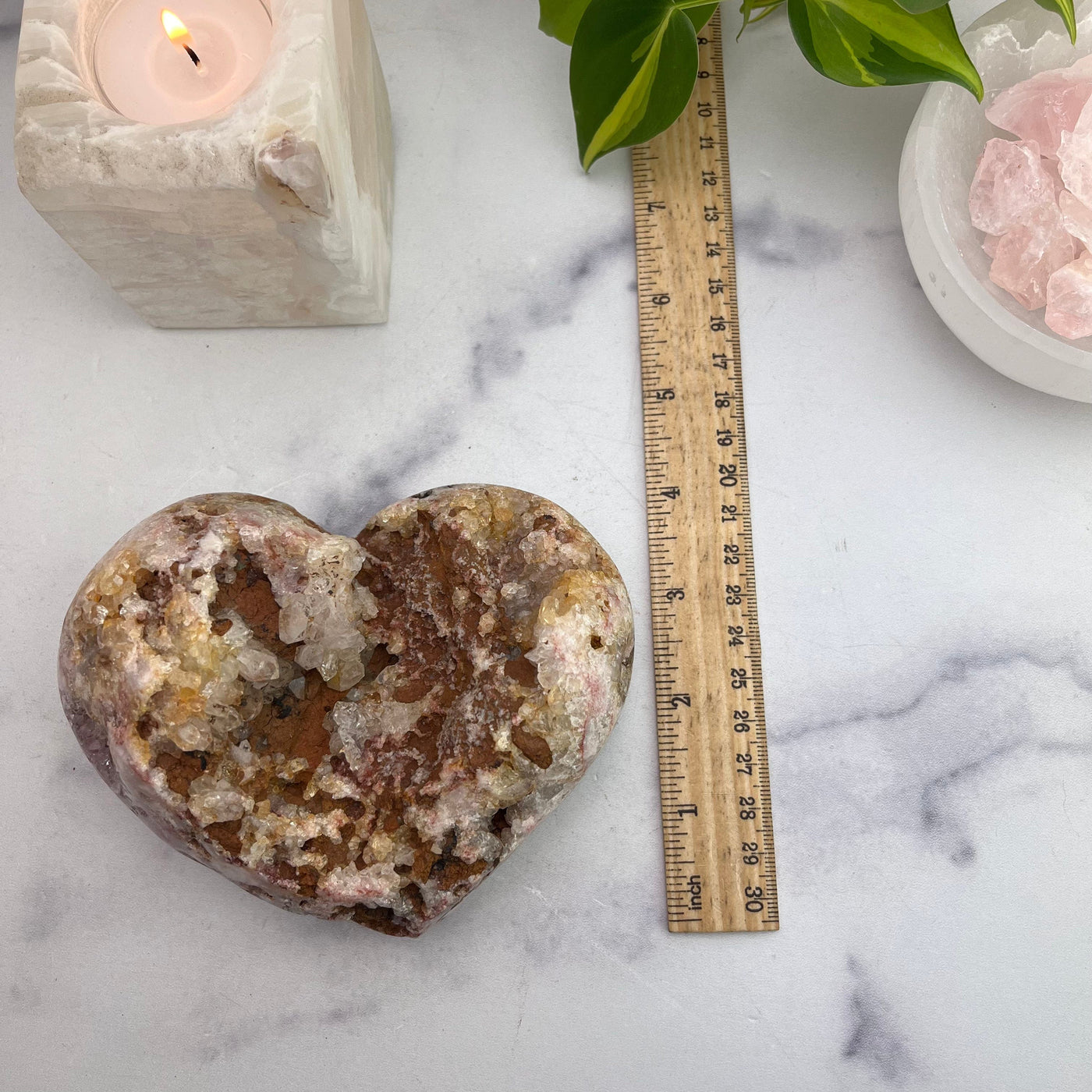 Pink Amethyst Crystal Heart With Ruler For Size Reference 