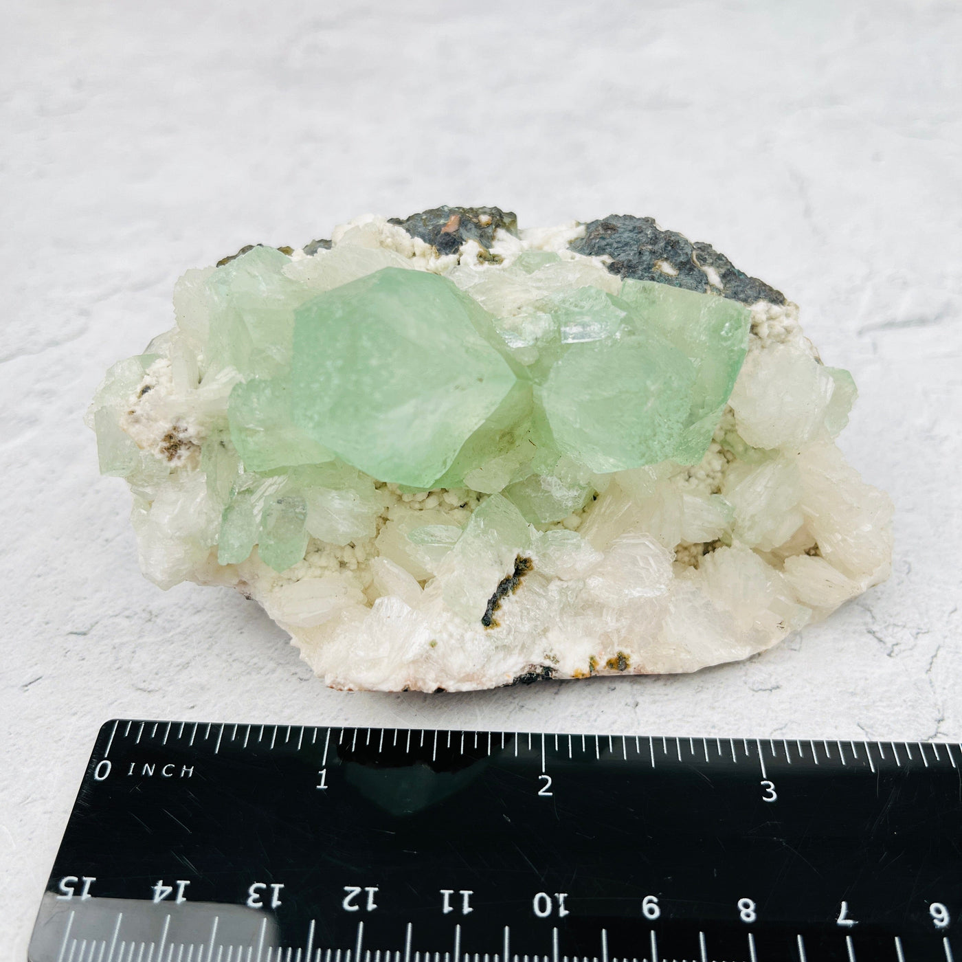 Green Apophyllite with Stilbite Crystal Clusters Zeolites - With Measurements