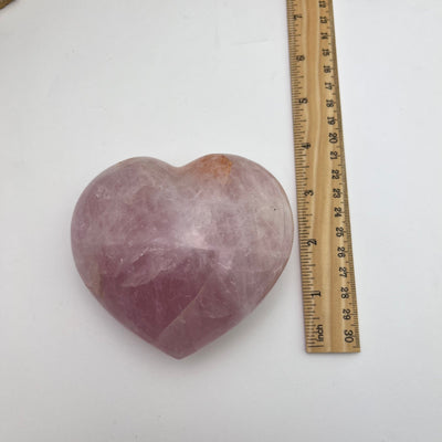 Polished Rose Quartz Heart - with ruler for size reference 