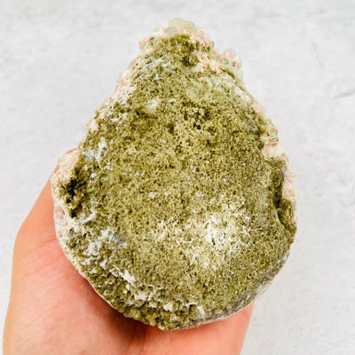 Green Apophyllite with Stilbite on Heulandite Zeolites - OOAK - With Hand For Sizing Reference Back