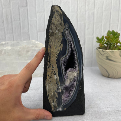 Amethyst Cathedral Geode Crystal - OOAK-  with finger reference