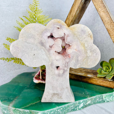 Back view of Pink Amethyst Druzy Tree