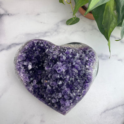 Purple Cluster Amethyst Heart Front View