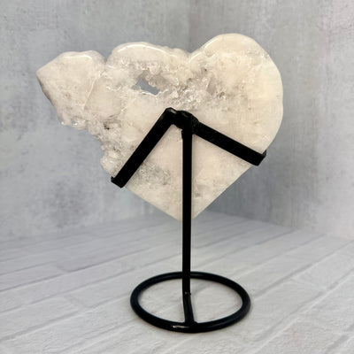 Back view of Crystal Quartz Cluster Heart on Metal Stand.
