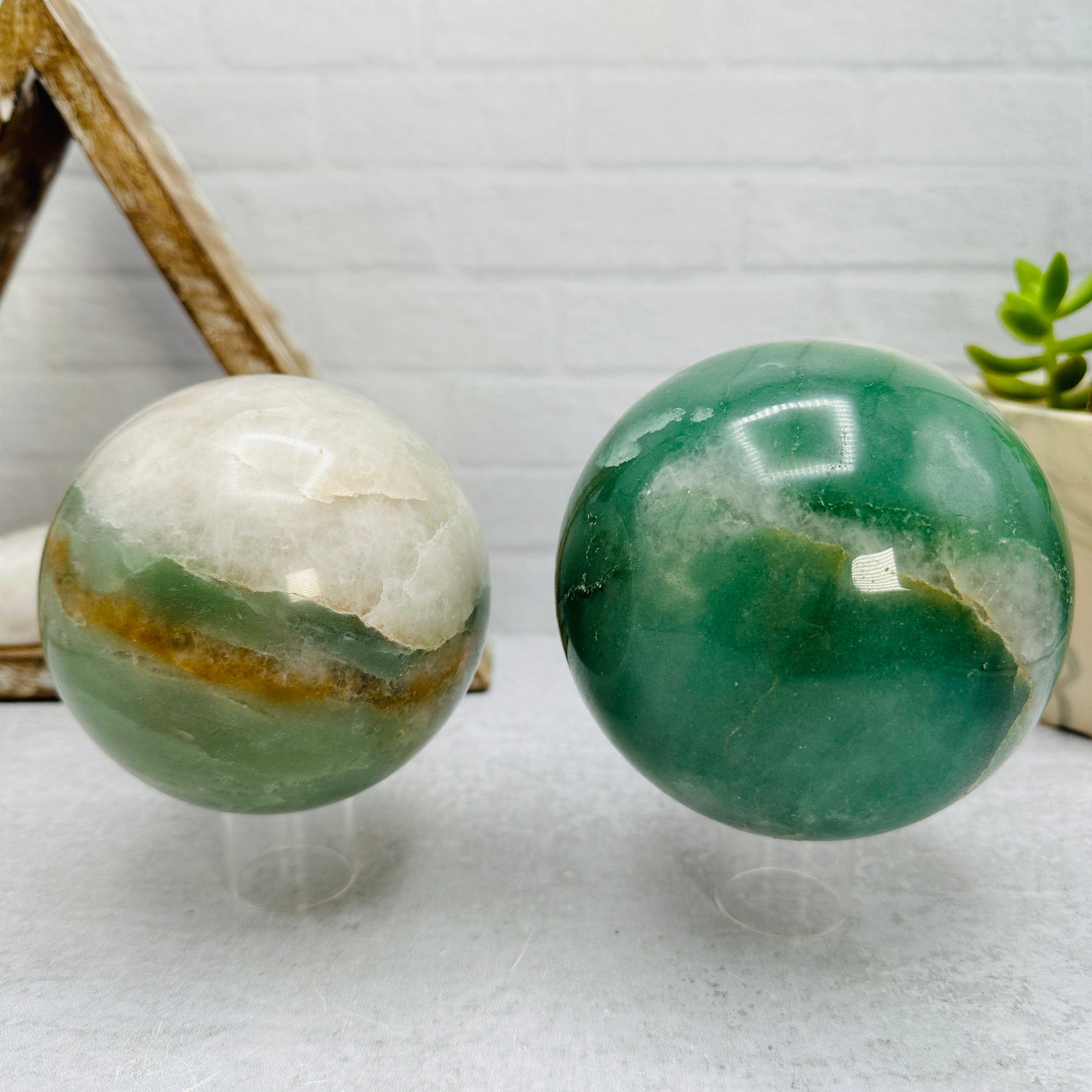 Green and White Quarts Sphere - You Choose