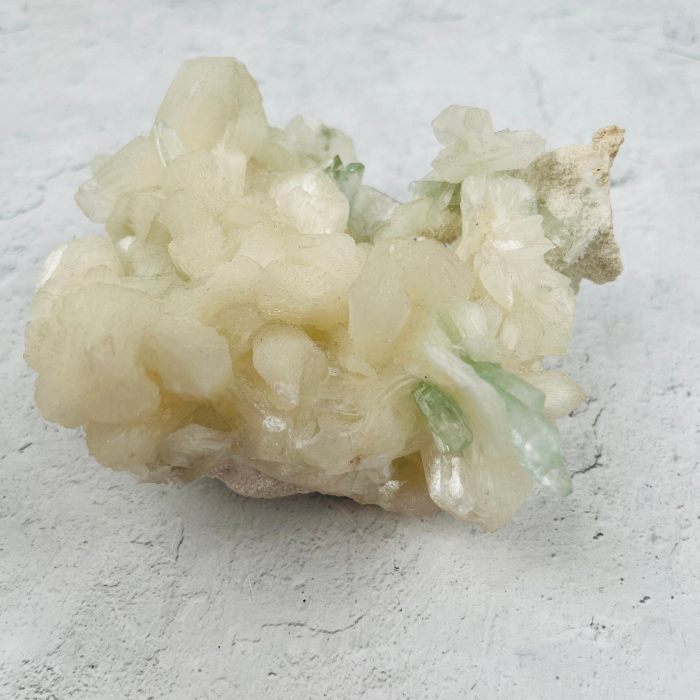 Green Apophyllite with Stilbite Crystal Clusters Zeolites - Front View