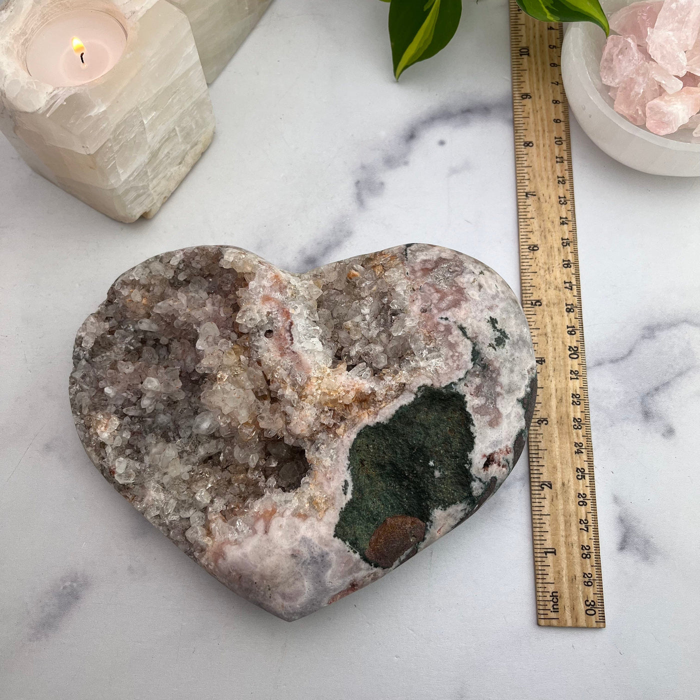 Pink Amethyst Druzy Heart With Ruler For Size Reference 