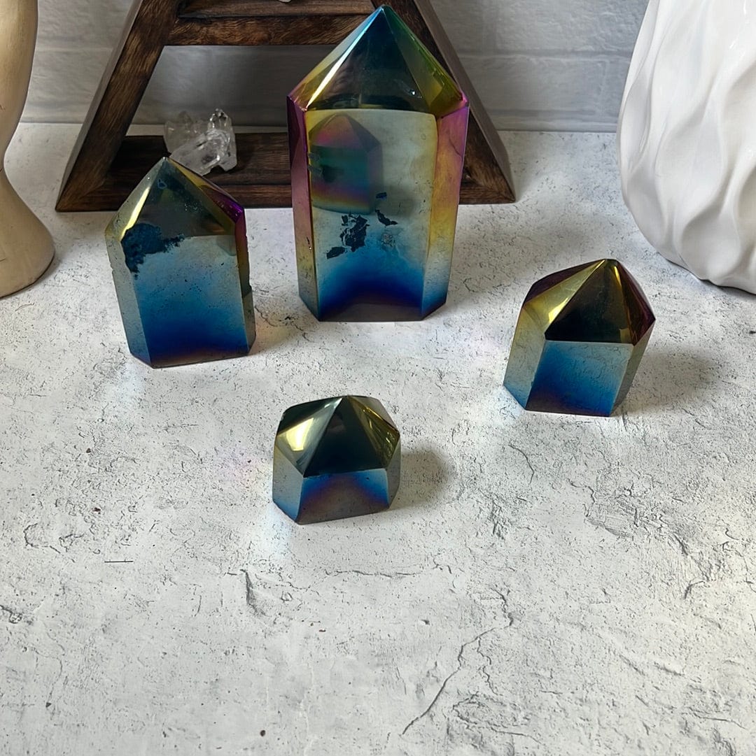 4 pieces Amethyst Rainbow Aura Towers