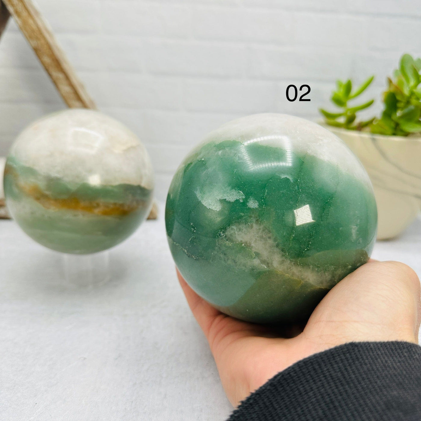 Green and White Quarts Sphere - You Choose - 02