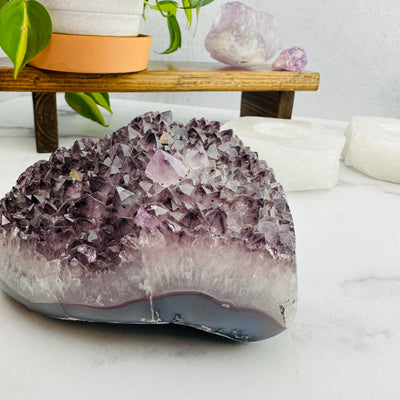 Amethyst Cluster Druzy Heart Side With Thickness View