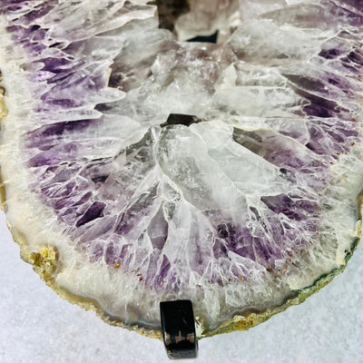 Up close view of crystal formation on Amethyst Large Cluster Mirror