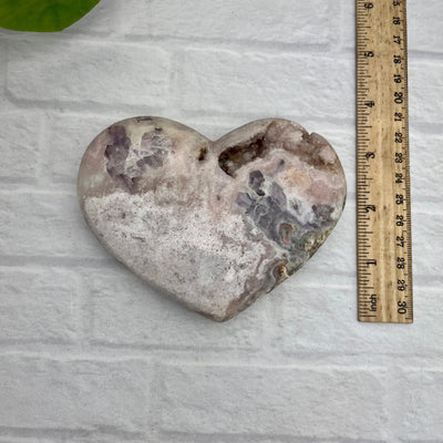 Amethyst pink heart - with ruler for size reference 