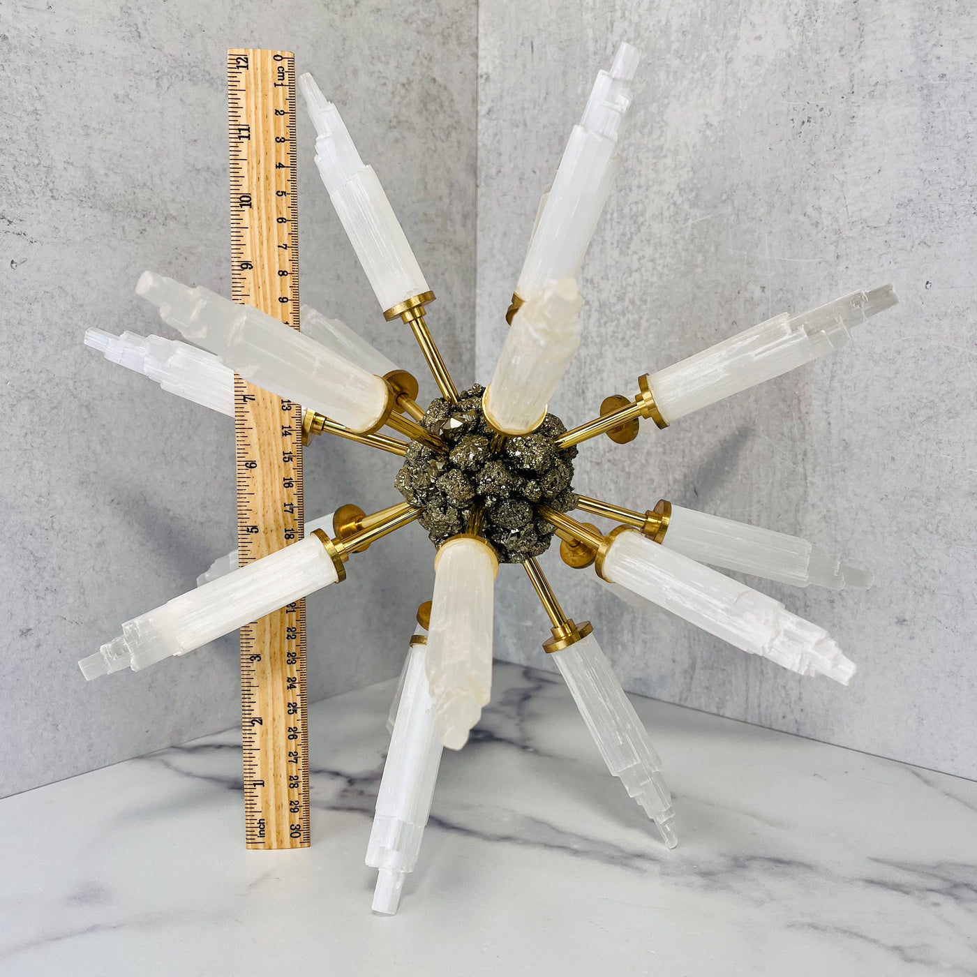 Spiked Ruler Selenite and Pyrite Spike Globe – Rock Paradise