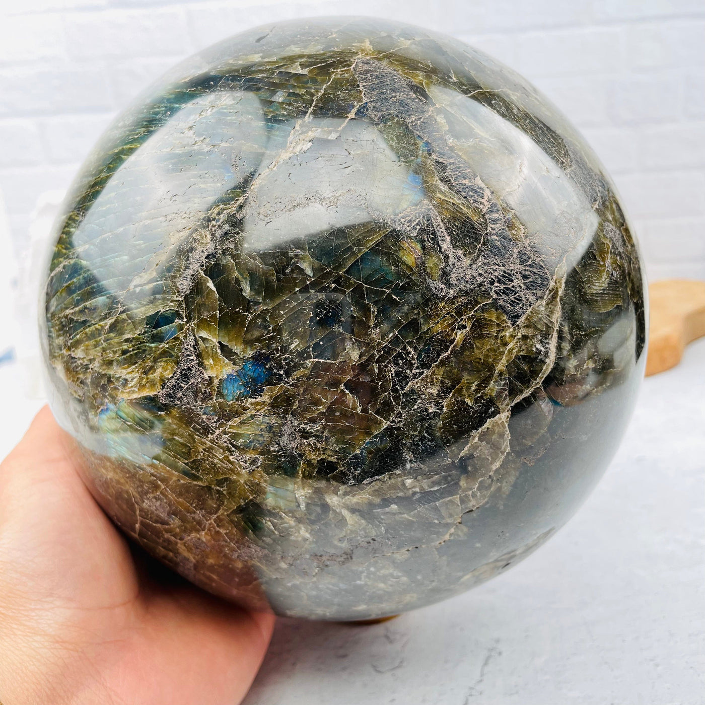 Labradorite Sphere - OOAK- Gigantic - - with hand