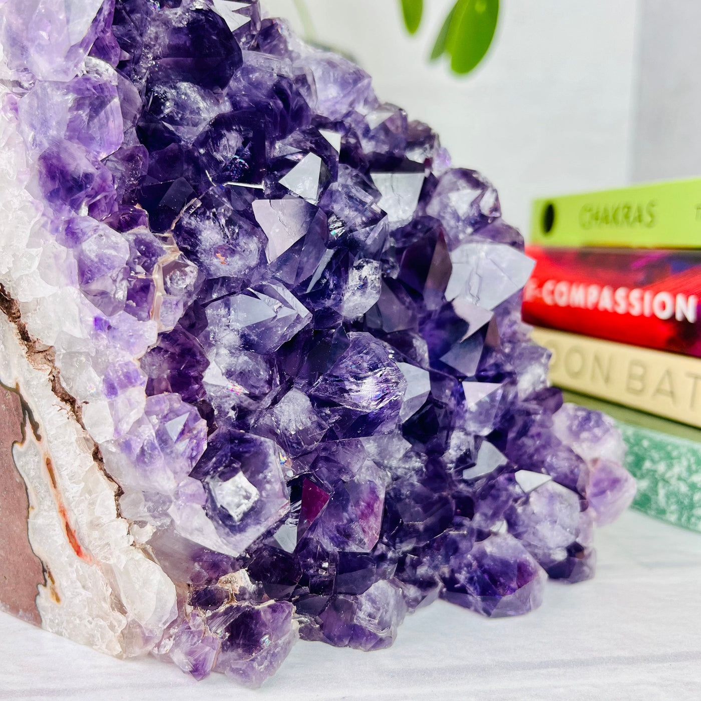 Up close view of cluster points on Amethyst Dark Point Bookend Set