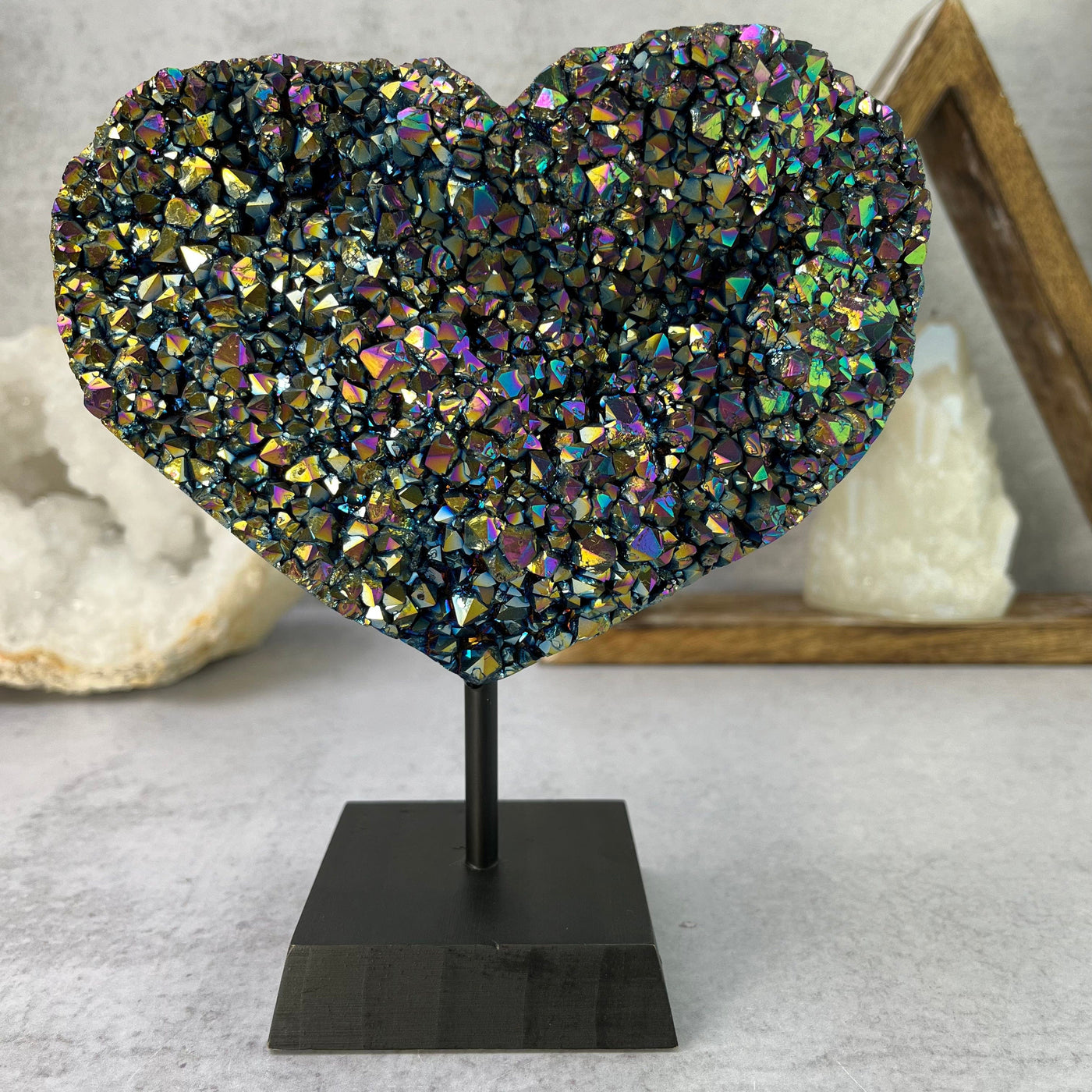 Amethyst Rainbow Titanium Heart on a Wood Stand - OOAK - with Home Decor