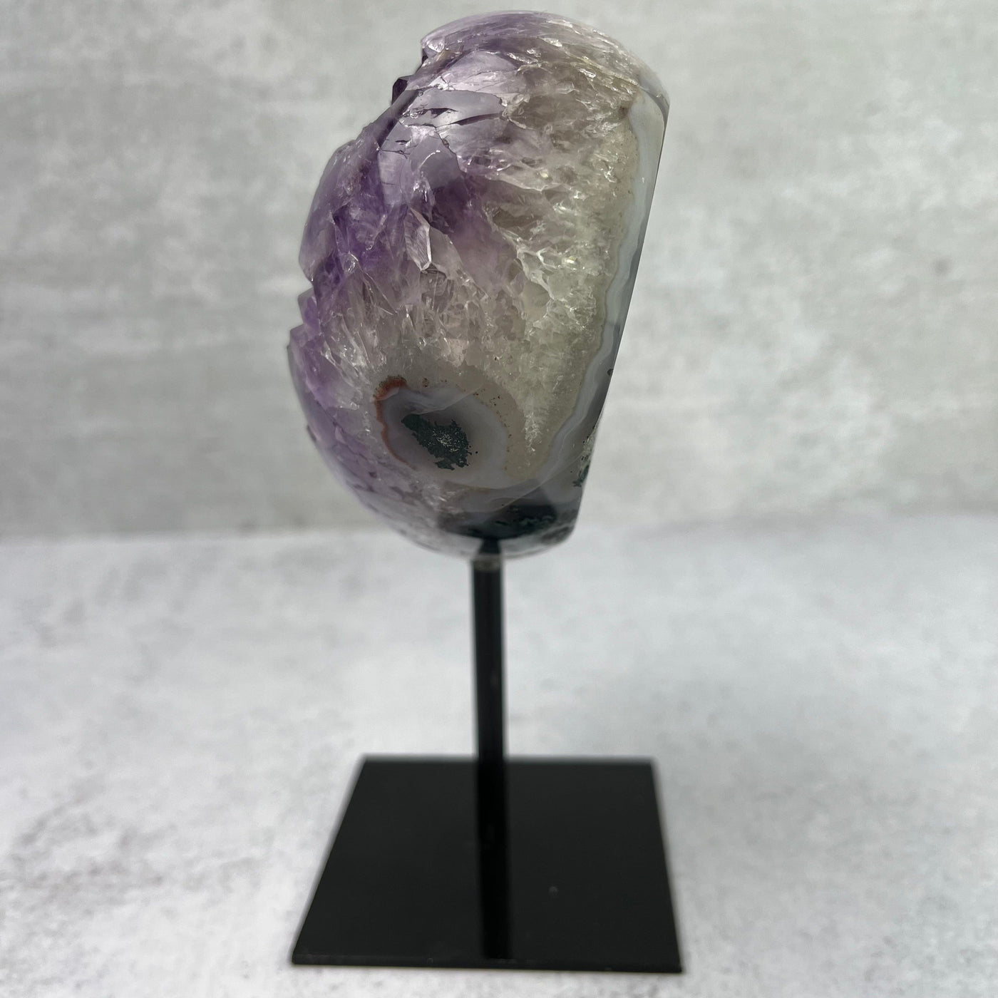  Amethyst Heart Cluster on Metal Stand - OOAK - Side View