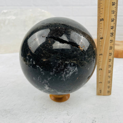 Black Tourmilated Quartz Sphere - OOAK - Polished- with measurements