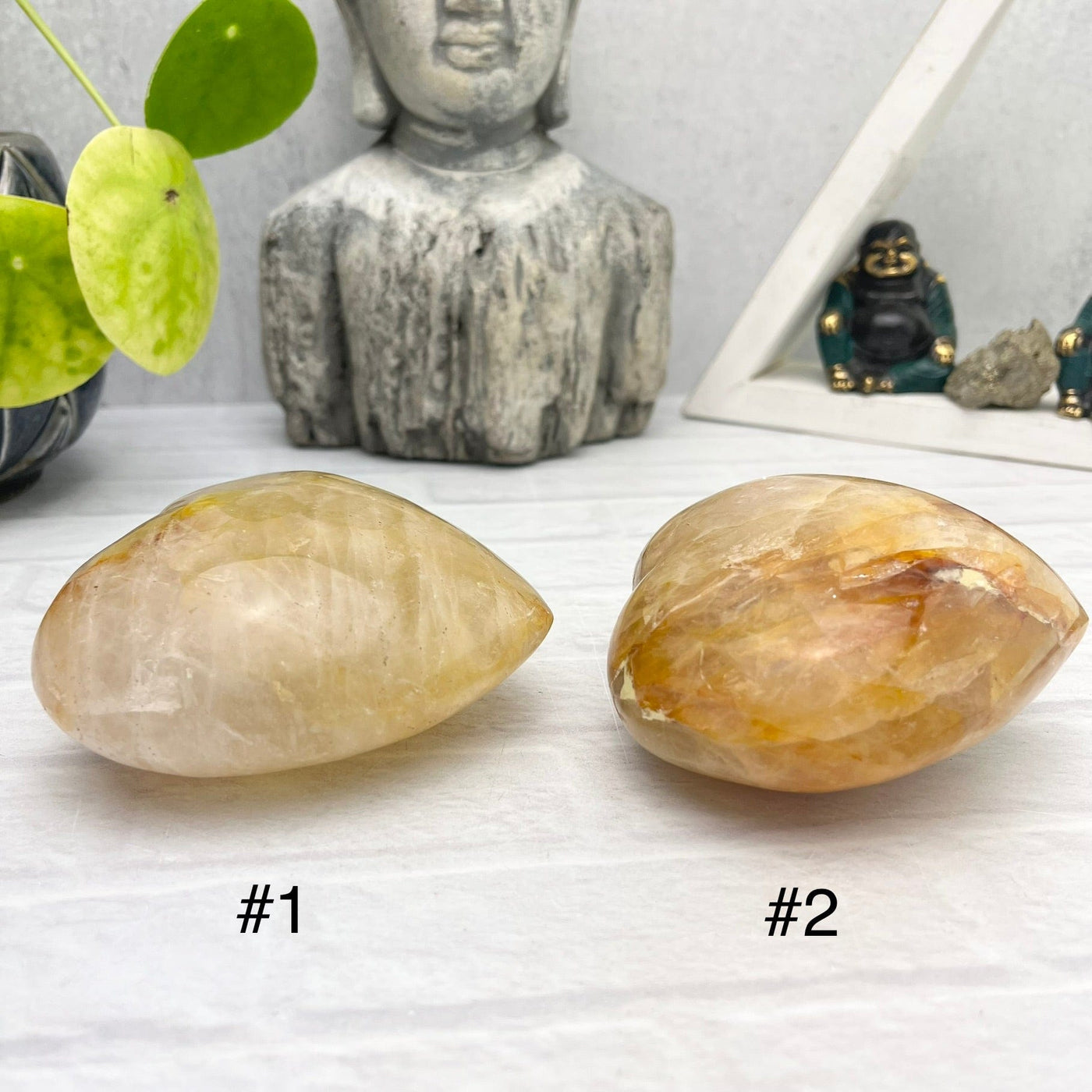 Golden Healer Polished Hearts - You Choose - side view of thickness of both choices