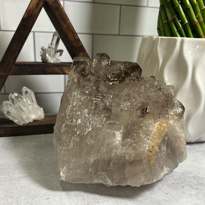 Large natural smokey quartz cluster