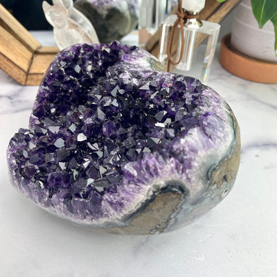Purple Druzy Amethyst Heart Side Thickness And Cluster View