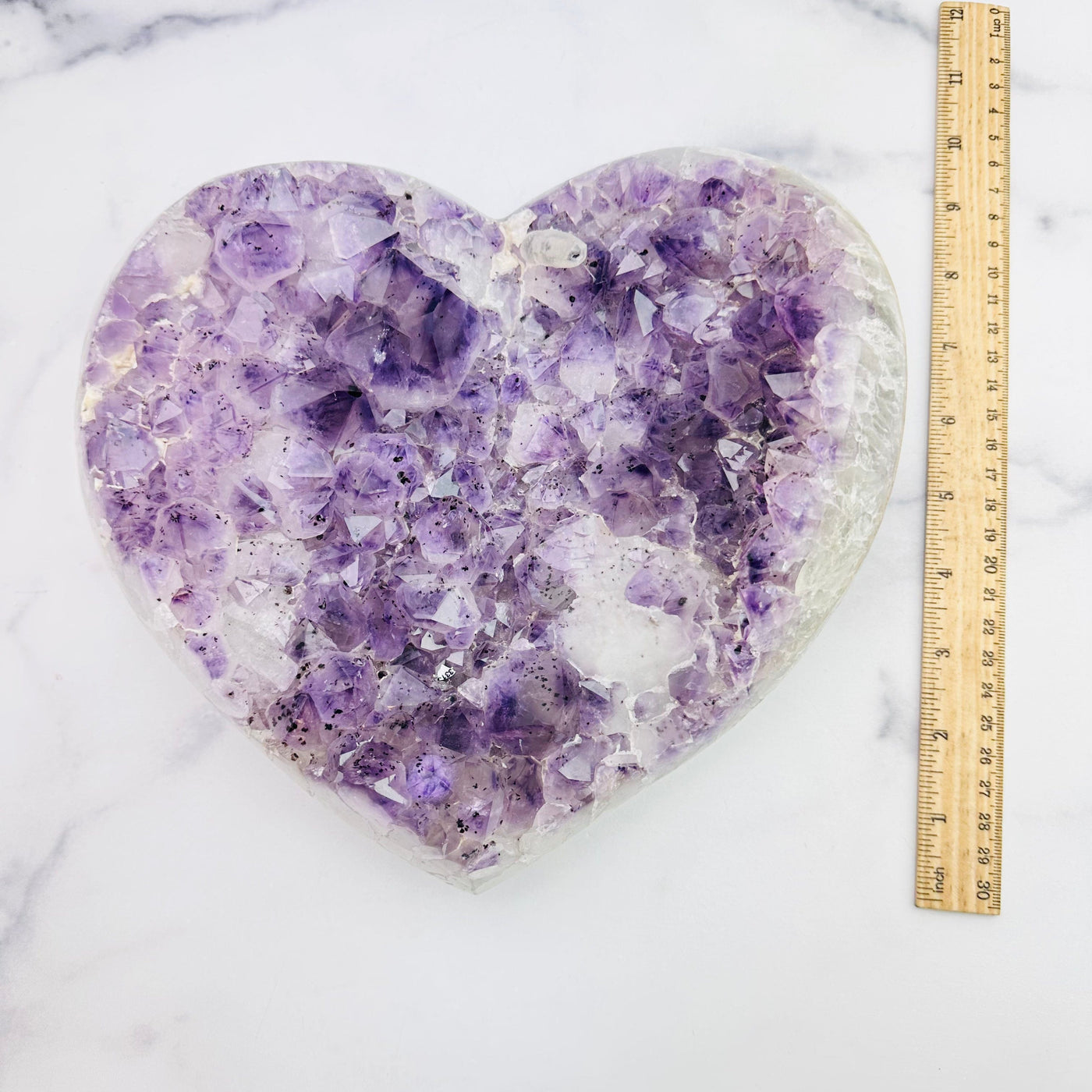 Amethyst Crystal Druzy Heart With Measurement Reference 