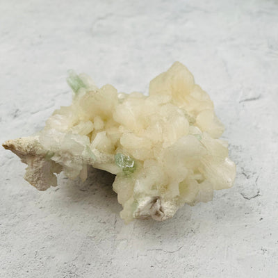 Green Apophyllite with Stilbite Crystal Clusters Zeolites - Side View