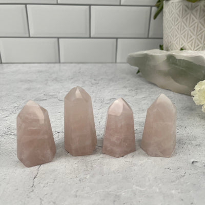  Polished Rose Quartz Points - You Get All - Front View