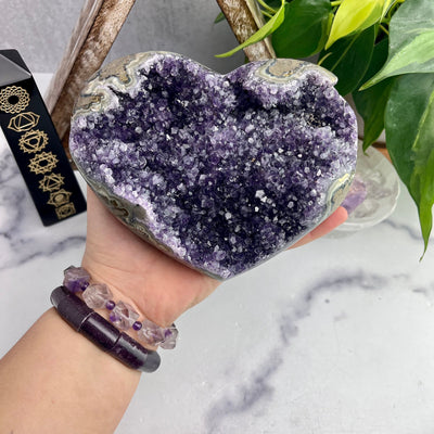 Amethyst Heart Purple Druzy With Hand For Size Reference  