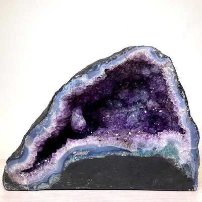 Frontal view of Amethyst Cluster Geode Cave.