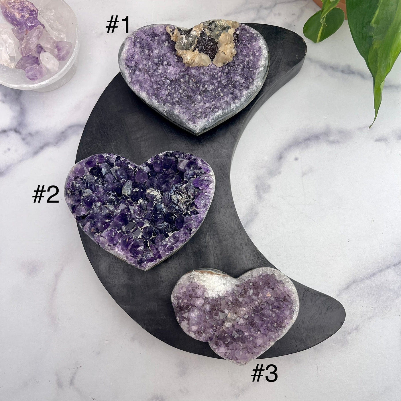 Druzy Purple Cluster Amethyst Hearts Top View Of Three Choices