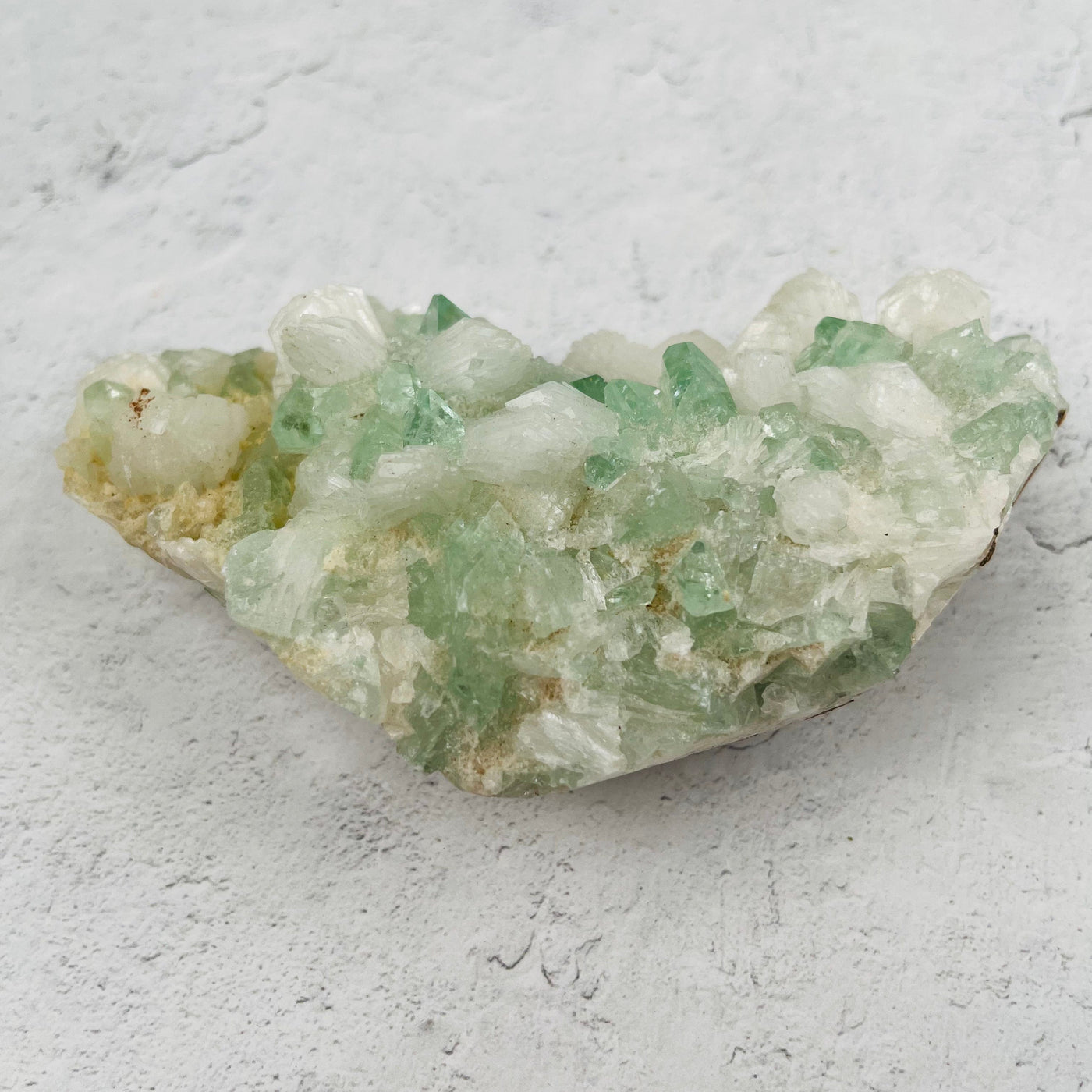 Green Apophyllite with Stilbite Crystal Clusters Zeolitesv - side View