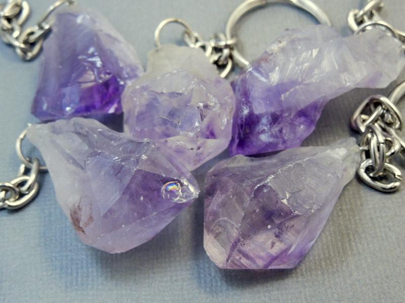 Amethyst Quartz Keychains up close showing the stone nuggets